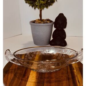 Etched Glass Oval‎ Jam Dish With 2 Handles